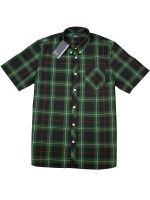 Fred Perry Herren Kurzarmhemd Button Down Tartan Shirt Hemd Grün Tartan 7508