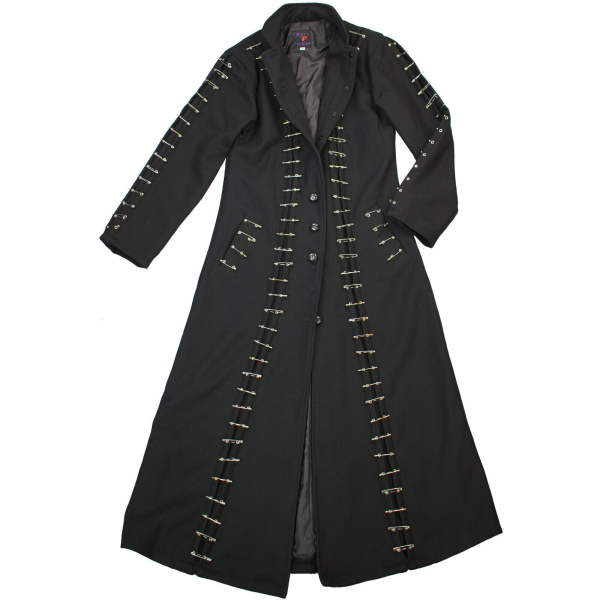 Iblis Clothing Damen-Mantel Wolle Gothic Sicherheitsnadeln 8001