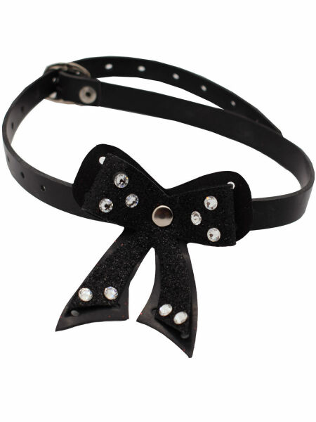 Latex Halsband Collier Halsschmuck Schleife Glitzer Schwarz Gothic Fetisch 5000