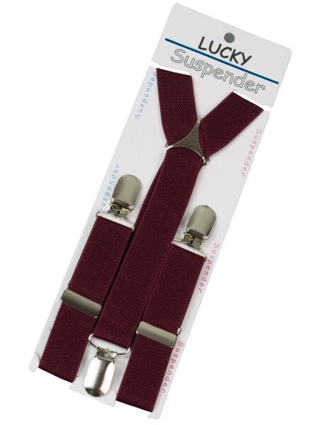 Lucky Suspender Hosenträger Braces Weinrot Burgundy mit Metallkreuz Clips  5007