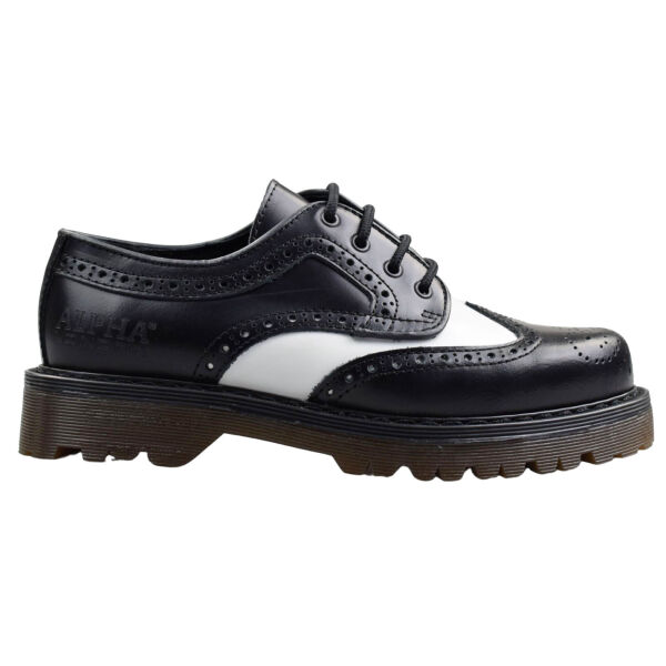 Alpha London Unisex Halbschuh Budapester 4-loch Brogue Farbauswahl Schwarz / Weiß 5024 37