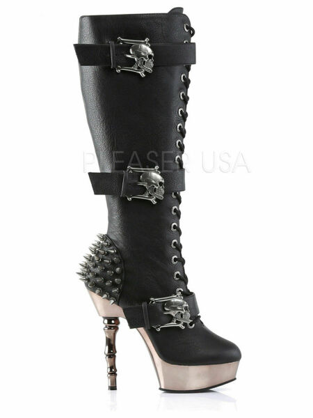 DemoniaCult Damen Stiefel Muerto 2028 Gothic HighHeel Boot Metallabsatz 5004