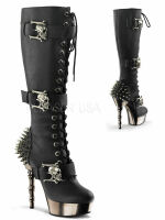 DemoniaCult Damen Stiefel Muerto 2028 Gothic HighHeel Boot Metallabsatz 5004