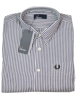 Fred Perry Button Down Langarmhemd M4531 G22 Stripe Twill Shirt Navy Weiß #7456