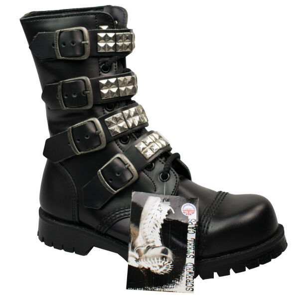 Underground Shoes 10-loch Ranger Schwarz Schnallen Nieten Springerstiefel 5114