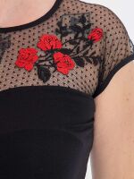 Queen Kerosin Damen T-shirt Netz Roses Stickerei Oberteil Frauen Rockabilly 5054