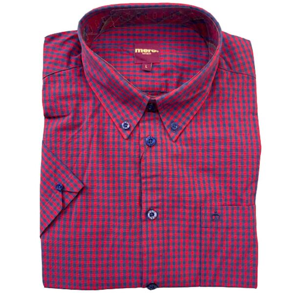 Merc Herren Button - Down Kurzarmhemd Terry Farbauswahl Kariert Rot | Navy 6006 XXL