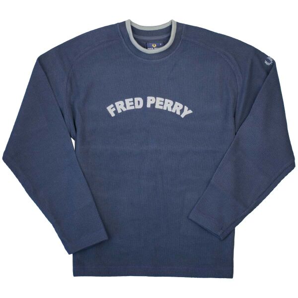 Fred Perry Herren Rundhalspullover Gerippt Navy | Grau M4275 608 Vintage 5144