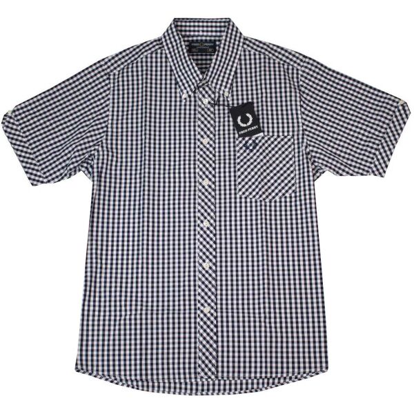 Fred Perry Herren Button Down Kurzarmhemd Navy Weiß M5119 608 Gingham 5462
