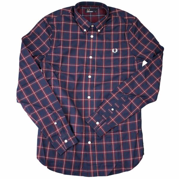 Fred Perry Herren Button Down Langarmhemd M7297 395 Kariert Navy 5583 S