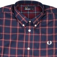 Fred Perry Herren Button Down Langarmhemd M7297 395 Kariert Navy 5583 S