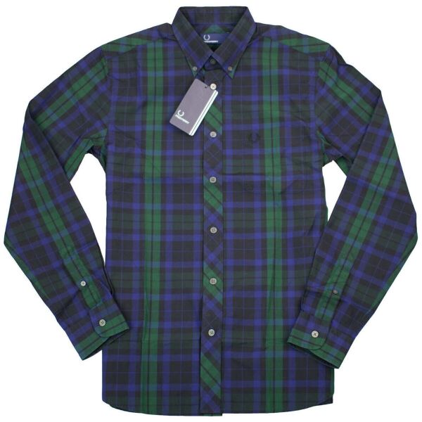 Fred Perry Herren Button Down Langarm Hemd M6368 426 Grün Tartan 5665 S
