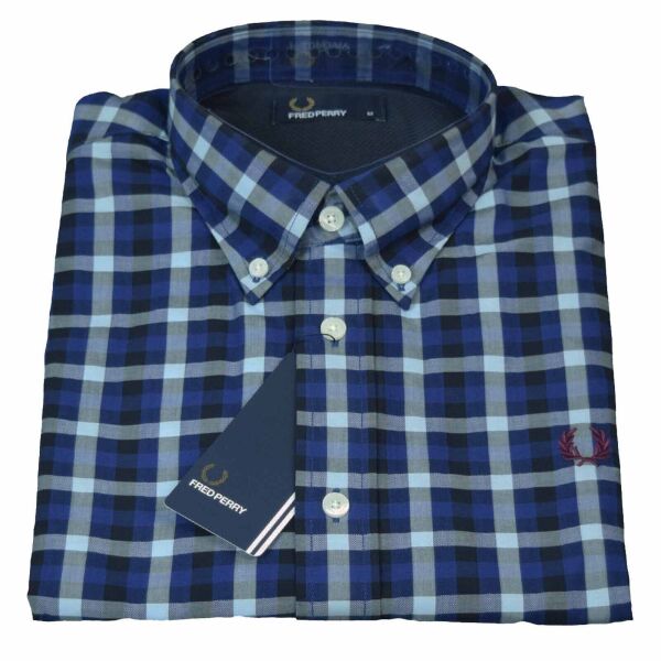 Fred Perry Herren Button Down Langarm Hemd M8290 111 Blau Tartan 5772