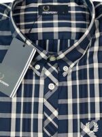 Fred Perry Button Down Langarmhemd M3533 C16 Service Blue Blau Kariert 7318 M