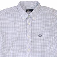 Fred Perry Herren Button Down Kurzarmhemd M9347 100 Weiß Hellblau Schwarz 6135 M