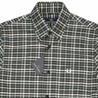 Fred Perry Herren Langarmhemd Button Down Kragen Kariert Grau Männer Shirt 7541 L