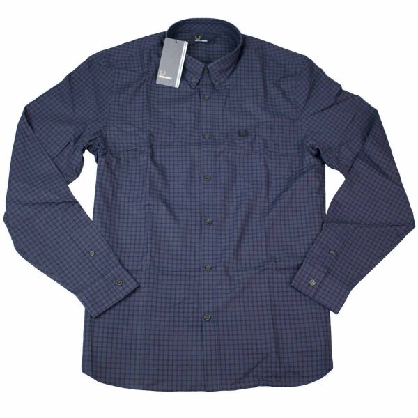 Fred Perry Herren Button Down Langarmhemd M3524 Three Color Gingham Shirt Victoria Blue 7462  M
