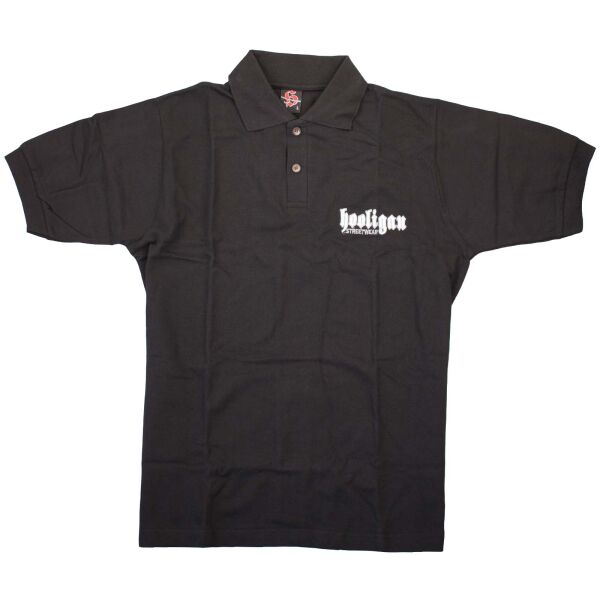 Hooligan Streetwear Herren Poloshirt Logo-Stick Ultras Fußball Schwarz | Uni 5127 XXL