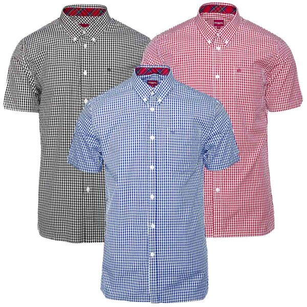 Merc Herren Button - Down Kurzarmhemd Terry Farbauswahl Kariert Schwarz | Weiß 6002 XXL
