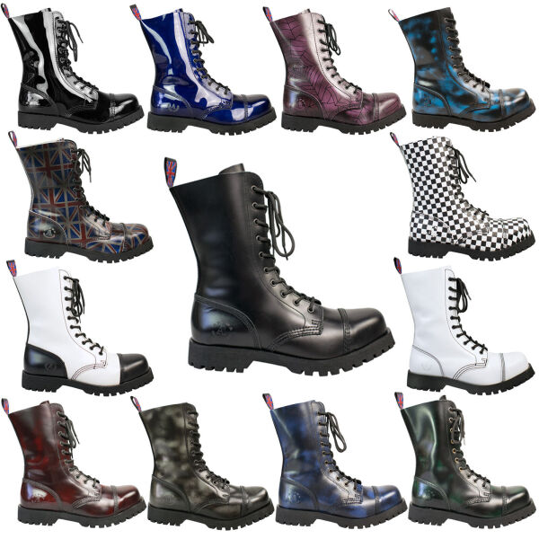 Alpha Rangers 10-loch Boot Festival Army Gothic Leder Springerstiefel Stahlkappe Checkerboard Print 5014 UK 10 / EU 44