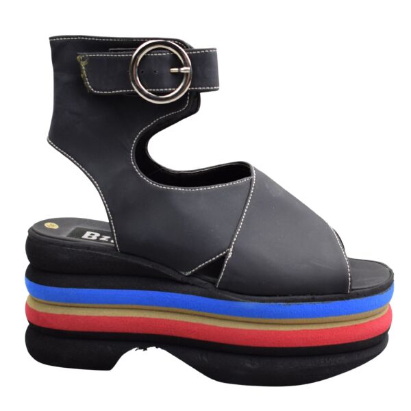 BZB Bulldozer Italy Plateau Sandale 90s Vintage Style Ate E Schwarz Rainbow 9005