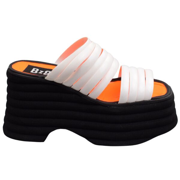 BZB Bulldozer Italy Plateau Sandale 90s Vintage Style 3560 Weiß Neon Orange 9006