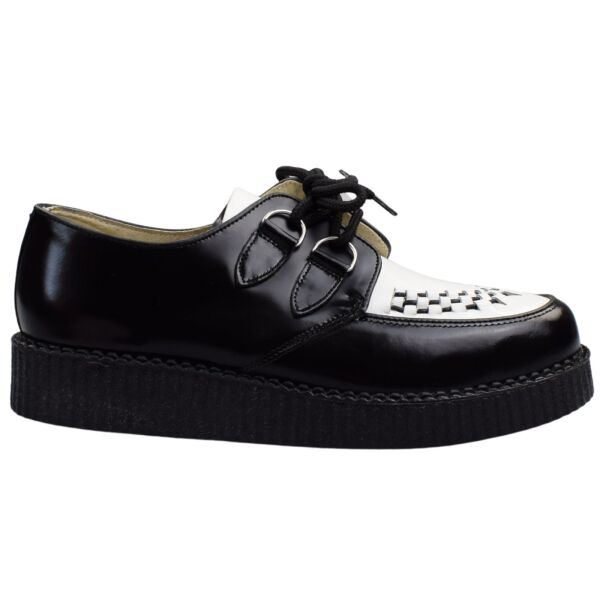 Underground England Creeper Schuh Rockabilly Schwarz | Weiß dicke Sohle 6001