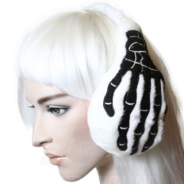 Ohrwärmer Weiß Skelett Hand Skeleton Halloween Gothic 8046