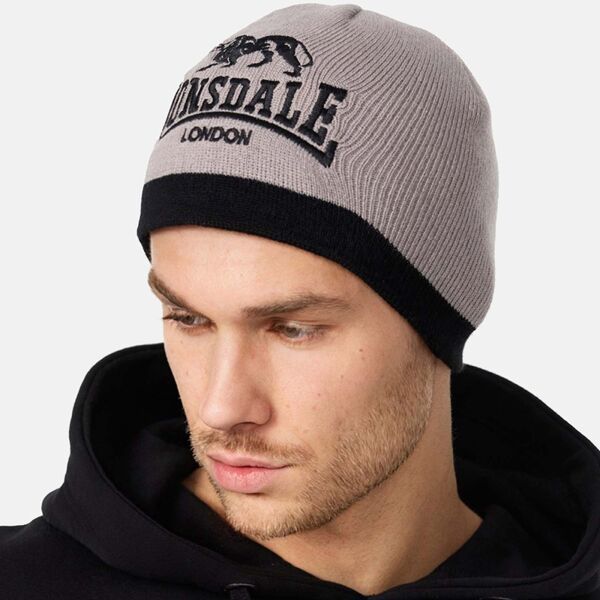 Lonsdale Beanie Mütze Levedale 117339 Strick Schwarz | Grau 6136