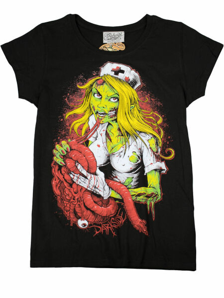Darkside Damen Girlie T-Shirt Zombie Nurse Blood Splatter Horror Halloween 5010