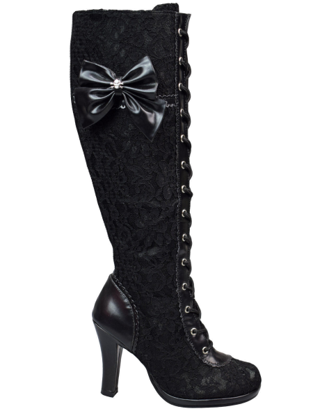 DemoniaCult Damen Stiefel Glam 240 Gothic Spitze Lolita High Heel Boot 5000