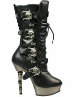 DemoniaCult Damen Stiefel Muerto 1026 Gothic HighHeel Boot Metallabsatz 5002