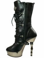 DemoniaCult Damen Stiefel Muerto 1026 Gothic HighHeel Boot Metallabsatz 5002