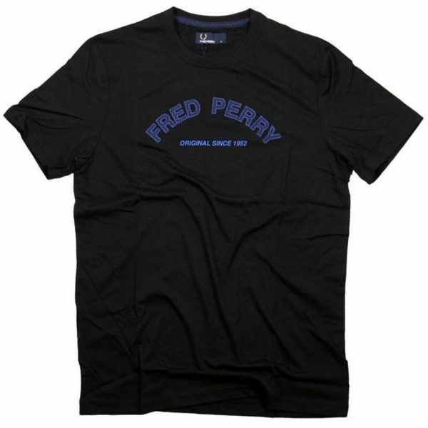 Fred Perry Herren T-Shirt Schwarz Tartan M5355 102 Kurzarm Oberteil 5732