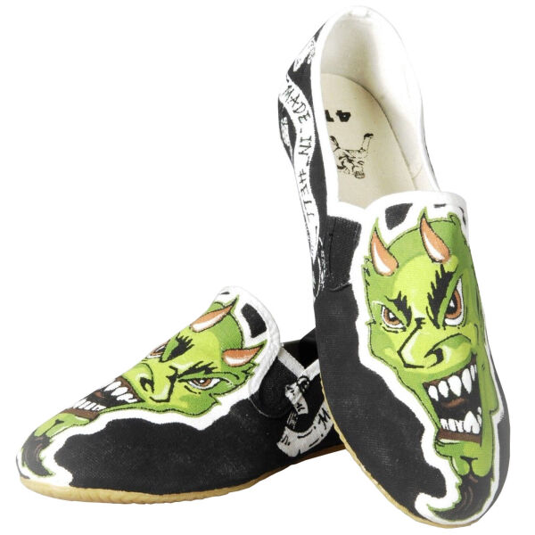 Lucky Dice Slip On Sneaker Stoffschuh Teufel Rockabilly Tattoo Oldschool Schwarz | Grün SH1006 EU 39