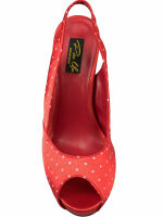 Pin Up Couture Pump Cutie 03 Peep Toe Rot Satin Punkte Rockabilly 50s  5006