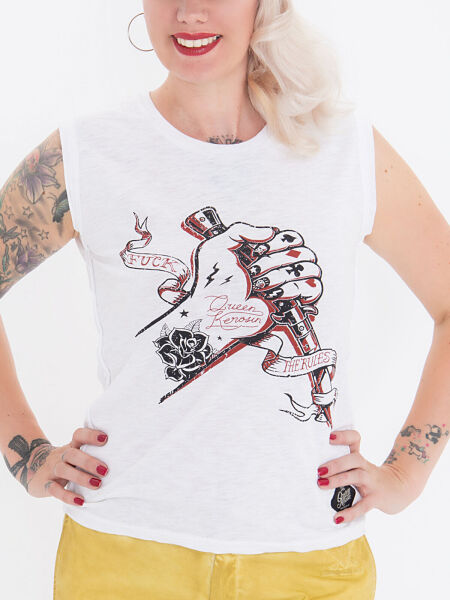 Queen Kerosin Damen Tank Top Fuck The Rules Rockabilly Shirt Weiß Frauen 5067