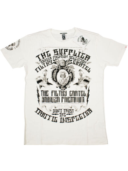 Yakuza Premium Herren T-Shirt Weiß Oberteil Kurzarm Filthy Cartel 5089