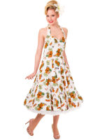 Banned Damen Kleid Rockabilly Rockabella Weiß Tiki Hawaii Petticoatkleid 5002